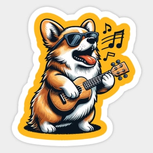 Dog Playing Guitar Singing Welsh Corgi Funny Corgi Grandma Sticker